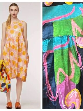 Gorman X Katie Eraser cotton Tulip Dress pockets tank flowing au6 XS